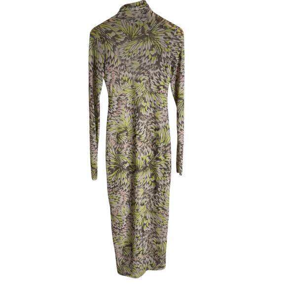 AFRM Shailene Green Abstract Long Sleeve Mesh Turtleneck Midi Dress Size S - Picture 10 of 12